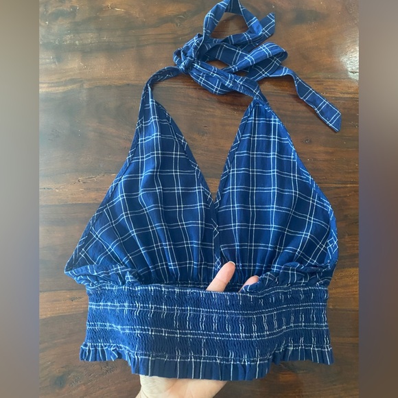 Free People Halter Top Open Back Smocked Cropped Size Small - Picture 5 of 6